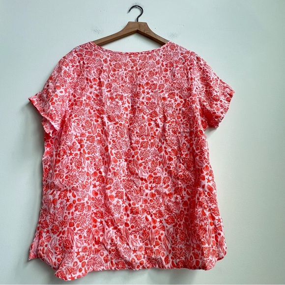 Sigrid Olsen Top Linen 1X Orange Shells Fish Tropical Beach Lagenlook Coastal - Picture 9 of 9